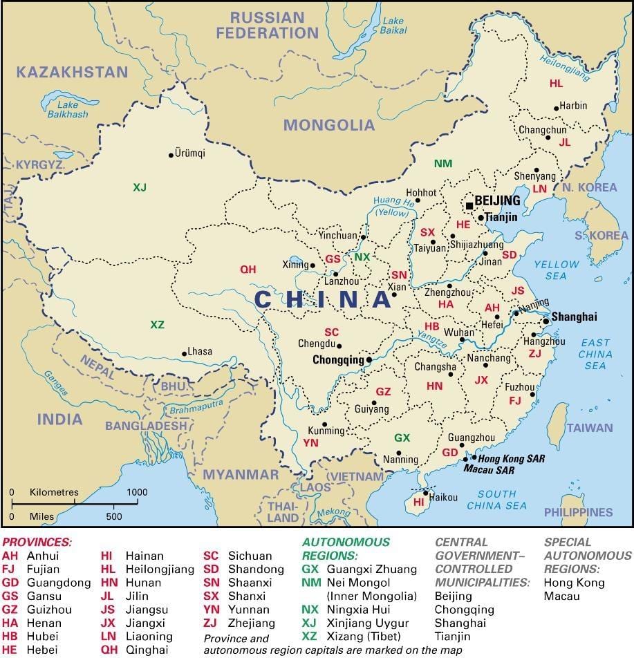 चीन के प्रांतों के नक्शे