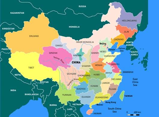 चीन के साथ नक्शा प्रांतों
