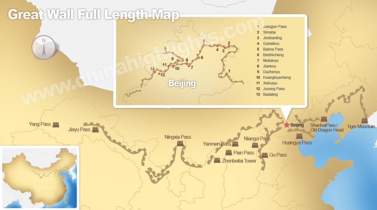 चीन की महान दीवार का नक्शा