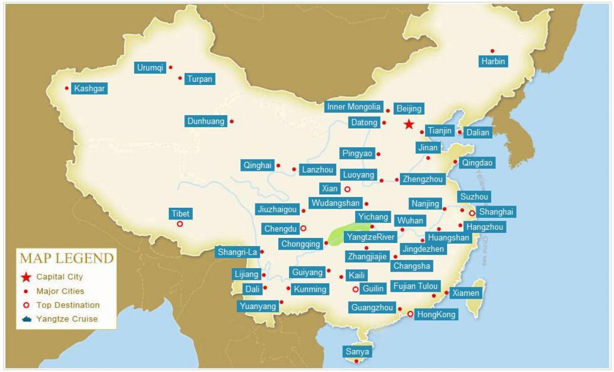 चीन के नक्शे के साथ शहरों