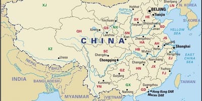 नक्शा चीन के प्रांतों की राजधानियों और