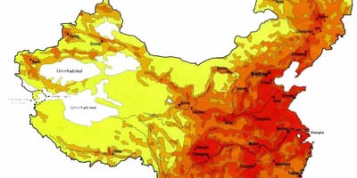 जनसंख्या घनत्व चीन के नक्शे