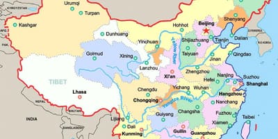 चीन के प्रमुख शहरों का नक्शा