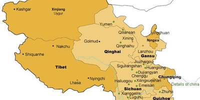 नक्शे के साथ पश्चिम चीन
